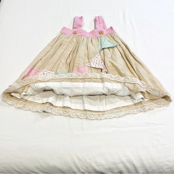 Well Dressed Wolf Joyce Party Dress Girls 3T Flags Banner Pinnie Linen Summer - Picture 3 of 5